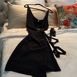 Lilysilk 100% mulberry silk crepe de chine camisole wrap dress Black, size L,NWT